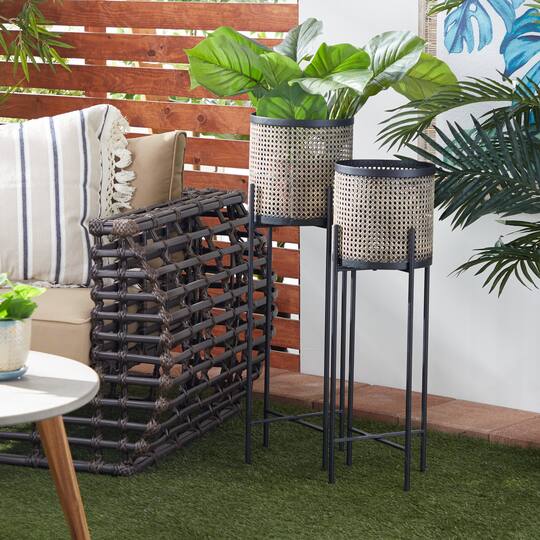 Gold Metal Glam Planter with Black Legs Set
